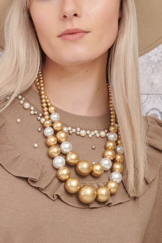 Golden And White Bead Chain Necklace