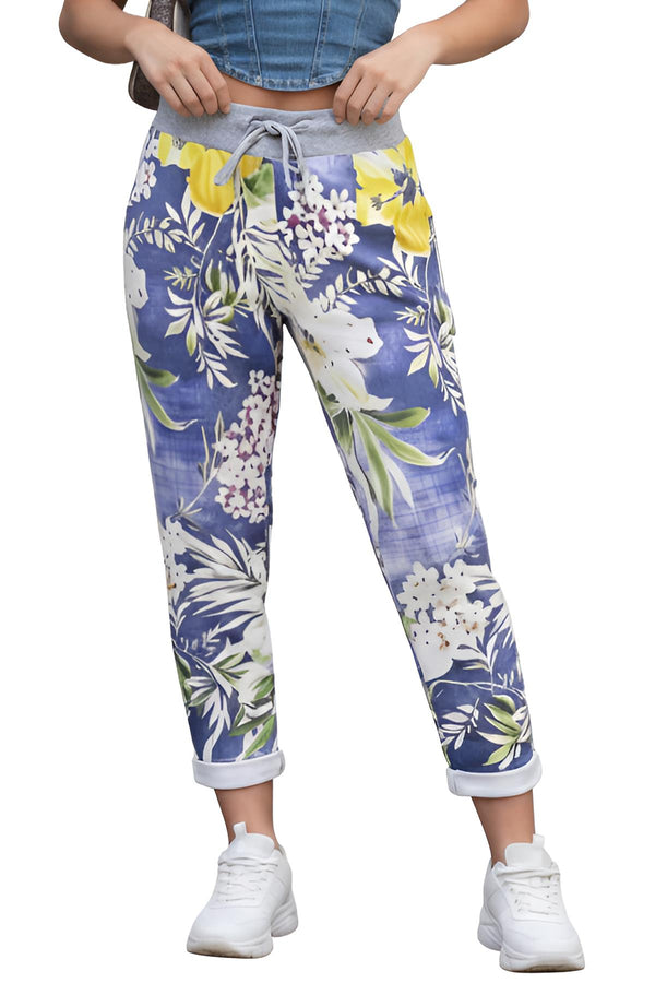 Womens floral print cotton trousers with side pockets