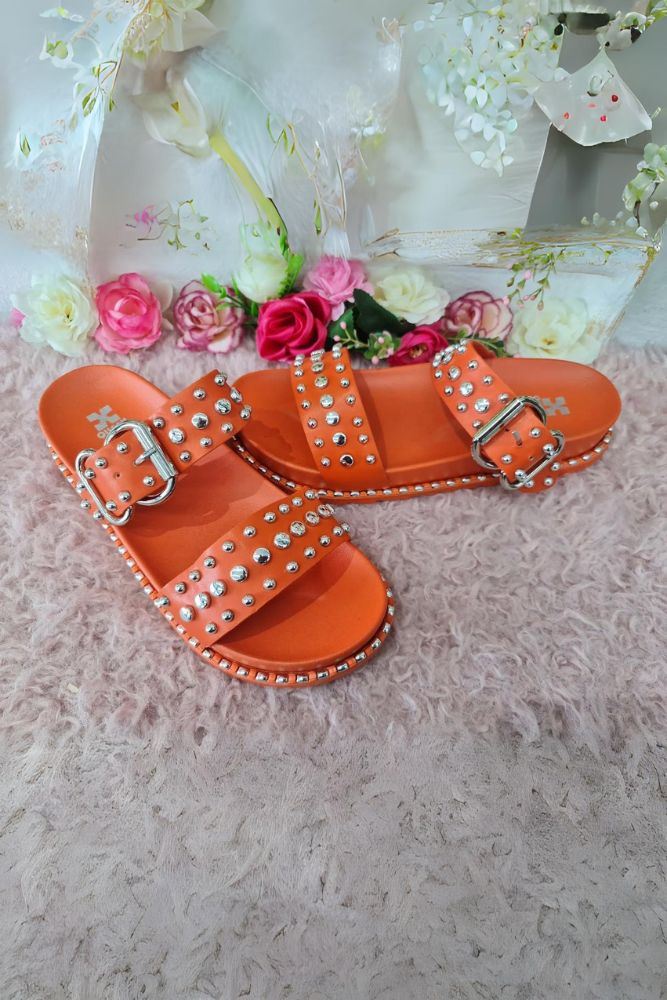 Studded Double Strap Buckle Chunky Slider