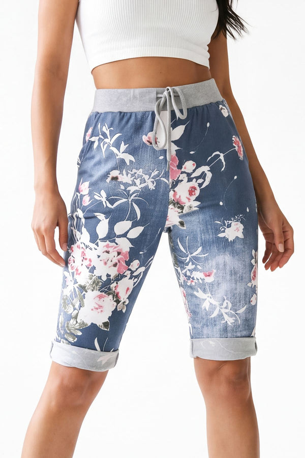 Italian floral print 3/4 trousers