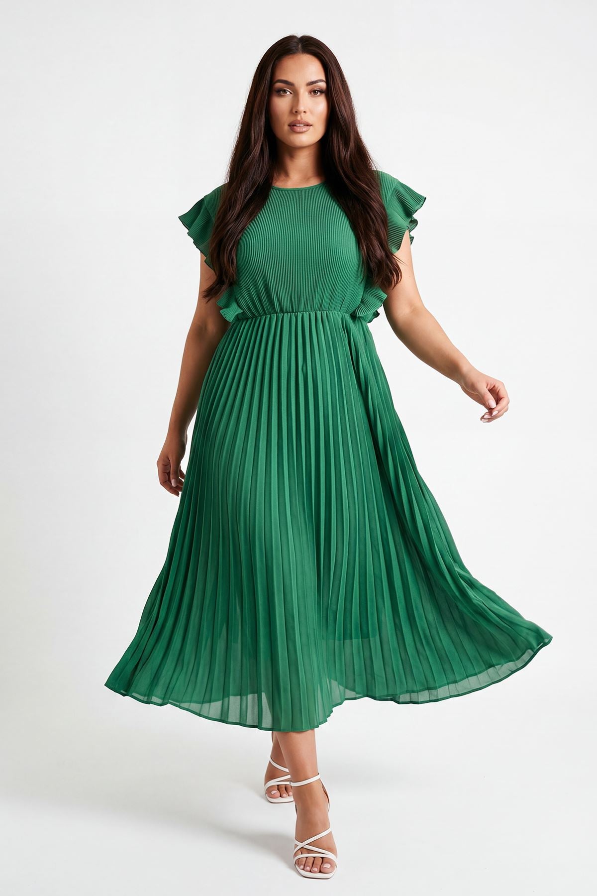 flared dress uk Plain Pleated Flared Dress