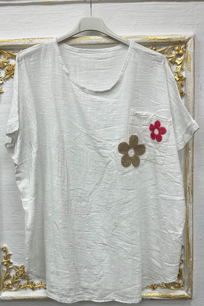 Daisy Flower Print Pocket Cotton Top