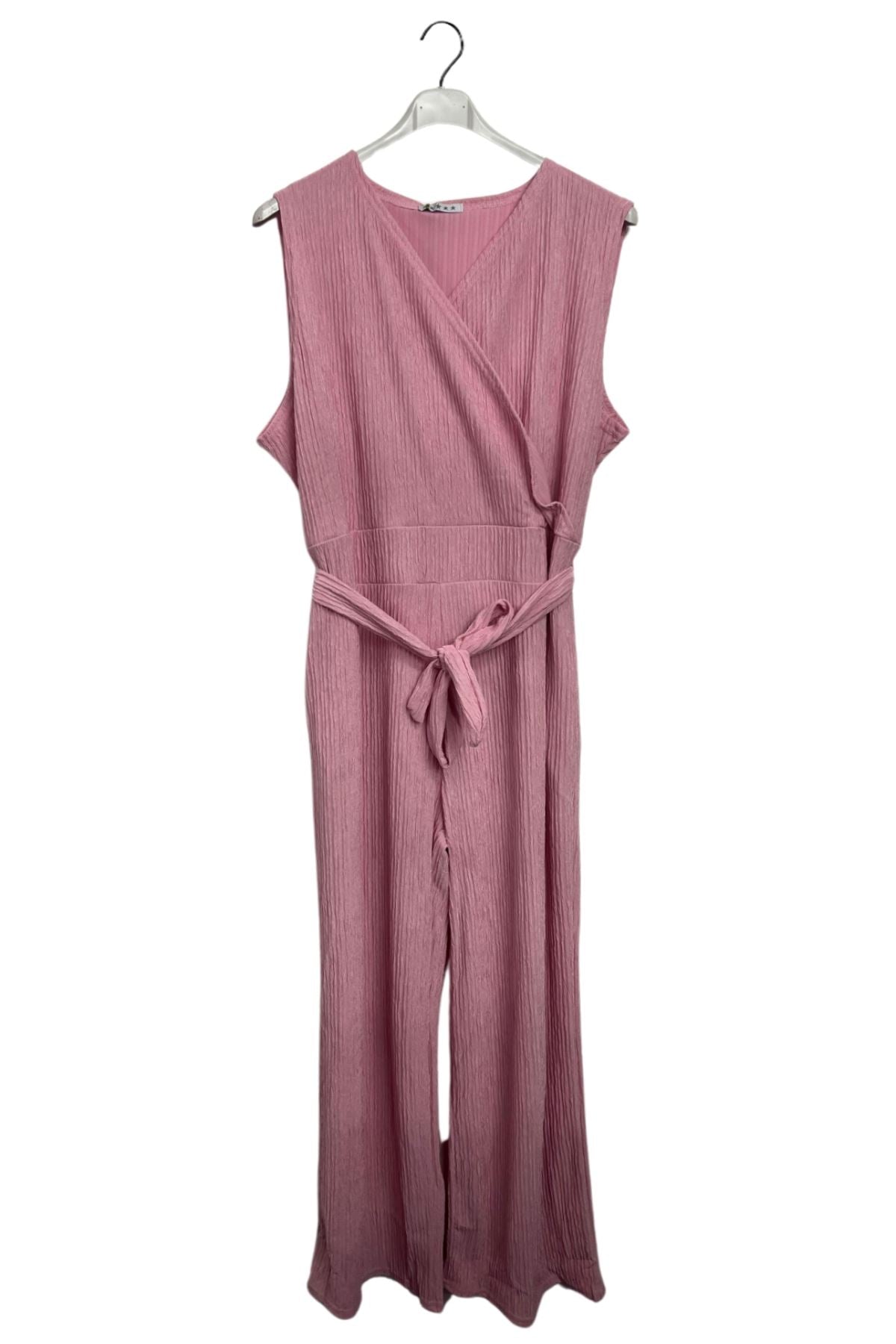 Plain Wrapover Style Tie Waist Jumpsuit