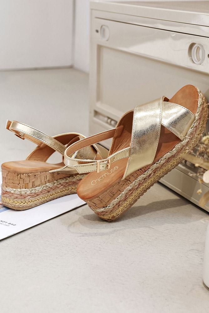 Leather Crossover Strap Lace Wedge Heel Sandal
