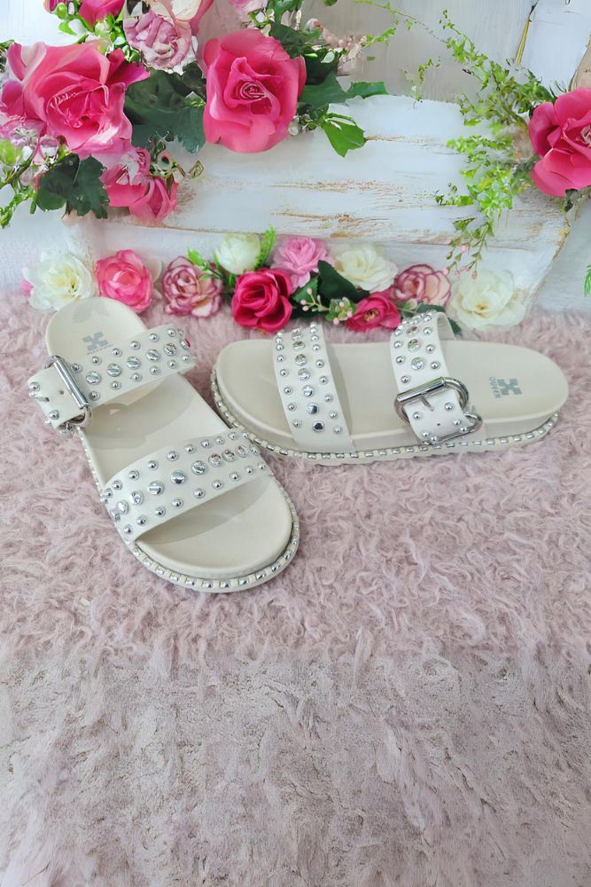 Studded Double Strap Buckle Chunky Slider