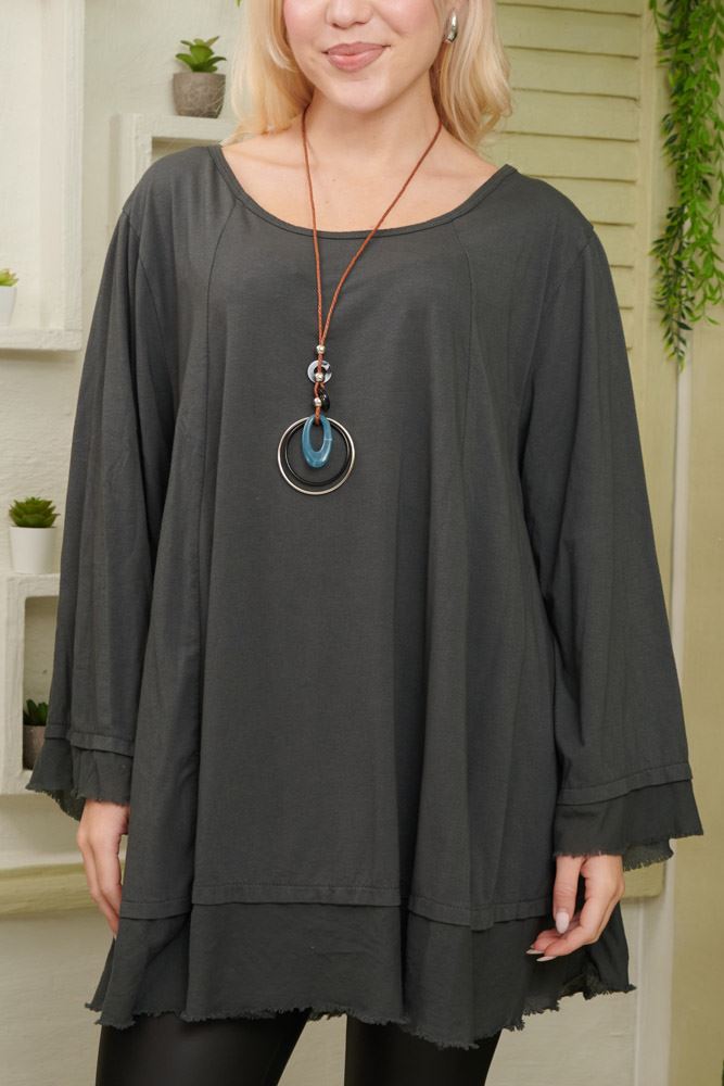 Plain Layered Hem Necklce Cotton Top