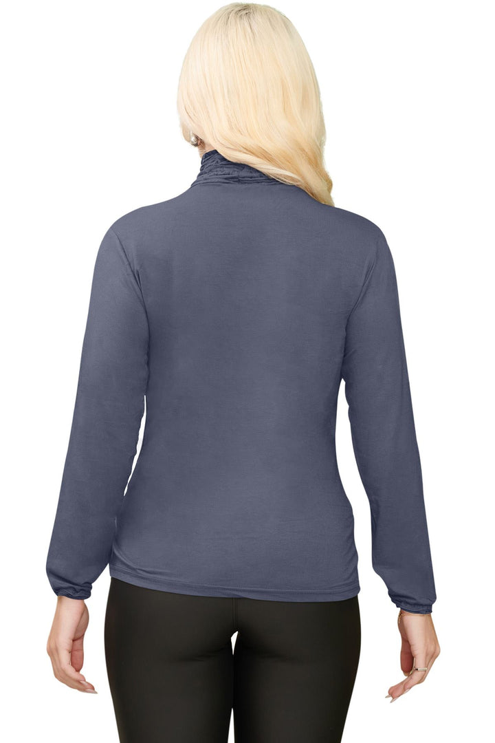 Special Price Plain Ruched Frill Roll Neck Tunic Viscose Top