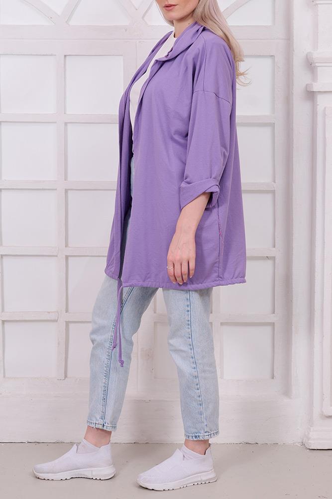 Plain Drawstring Hem Cotton Cardigan