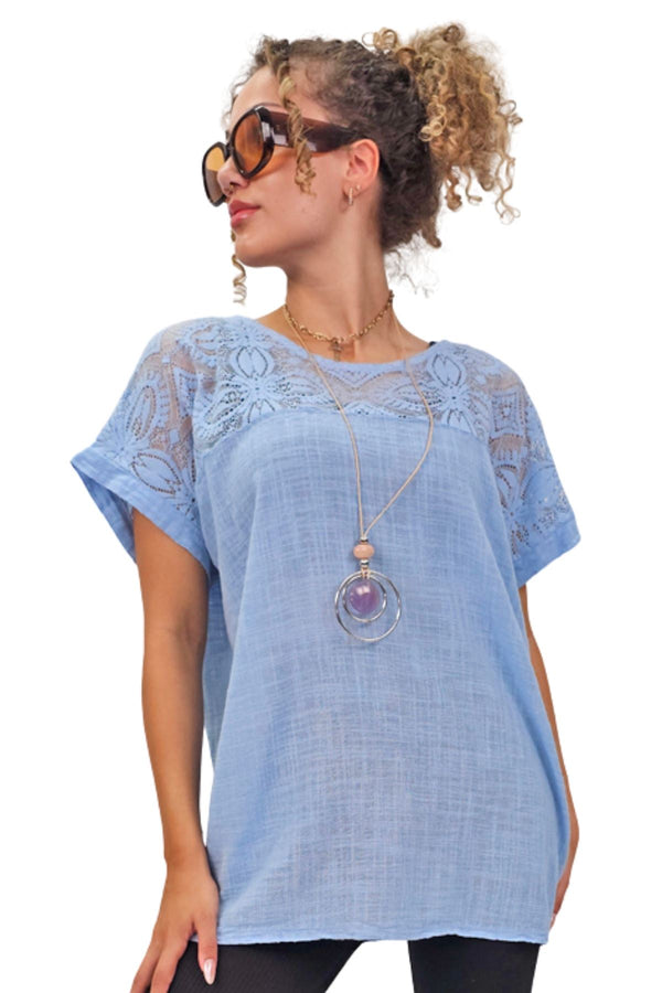 Plain Lace Detail Upper Front Cotton Top