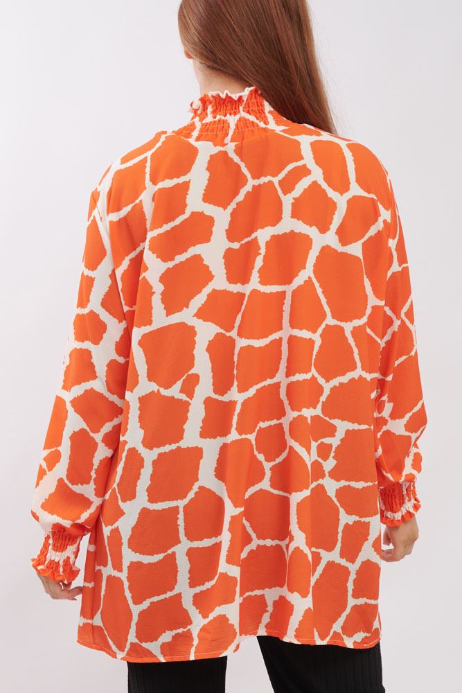 Giraffe Print Shirred Cuff Top