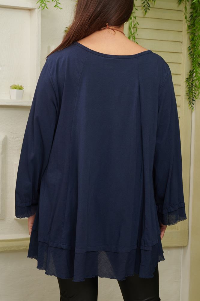 Plain Layered Hem Necklce Cotton Top