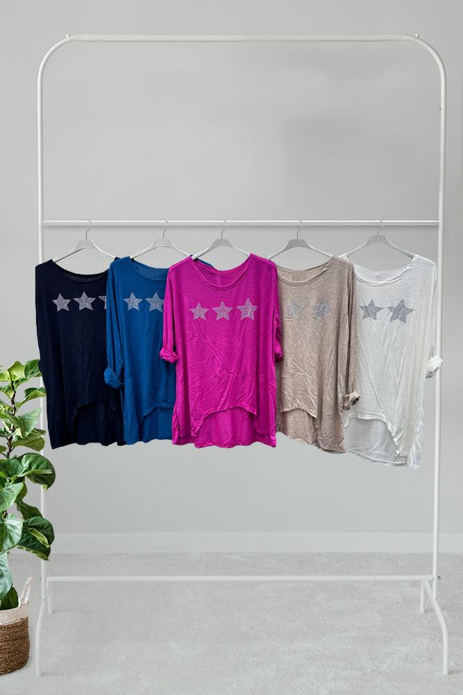 Diamante Star Motif Cutout Hem Viscose Top