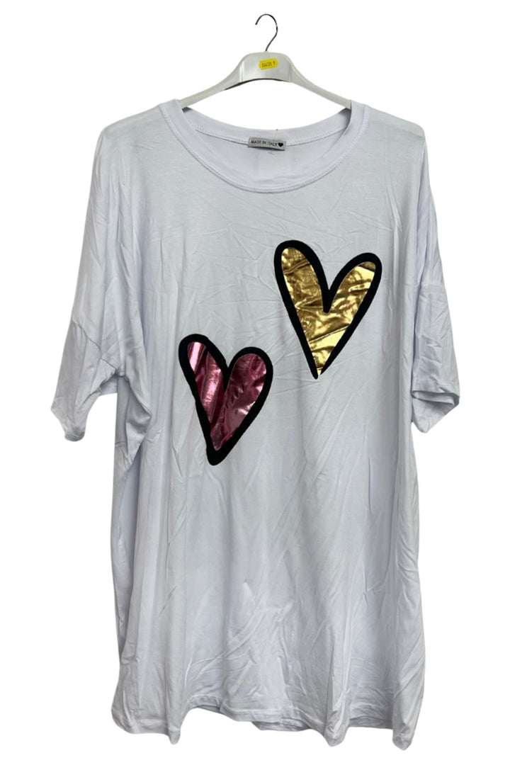 Dual Metallic Foil Hearts Oversized Top