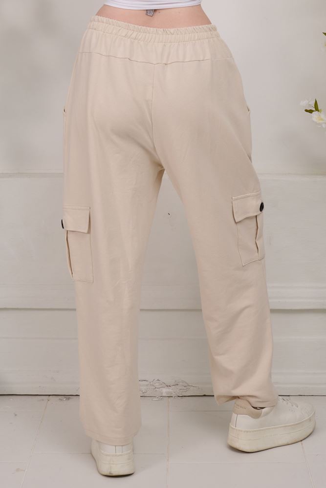 Plain Side Pockets Cotton Trousers
