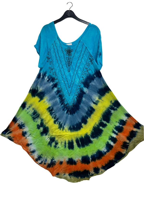 Tie-Dye Concentric Horizontal Stripes Pattern Umbrella Style Dress