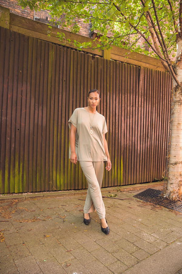 Plain Drawstring Waistband Wide Leg Co-Ord Set