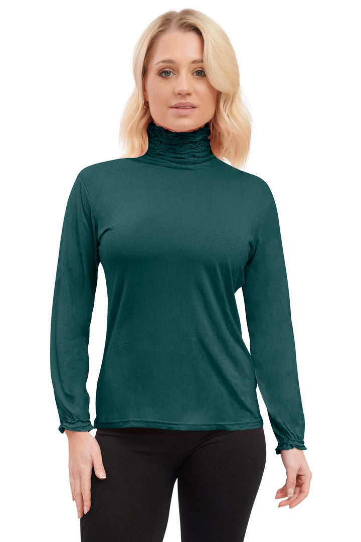 Special Price Plain Ruched Frill Roll Neck Tunic Viscose Top