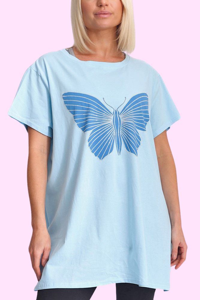 Diamante Butterfly Pattern Cotton Top