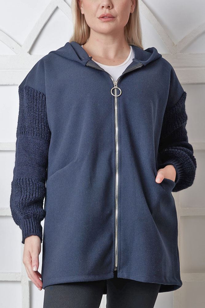 Plain Crochet Pattern Sleeve Zip Up Hoody