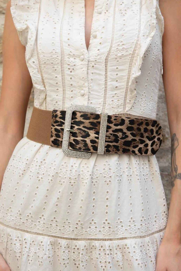 Leopard Print Rhinestone Buckle Belt