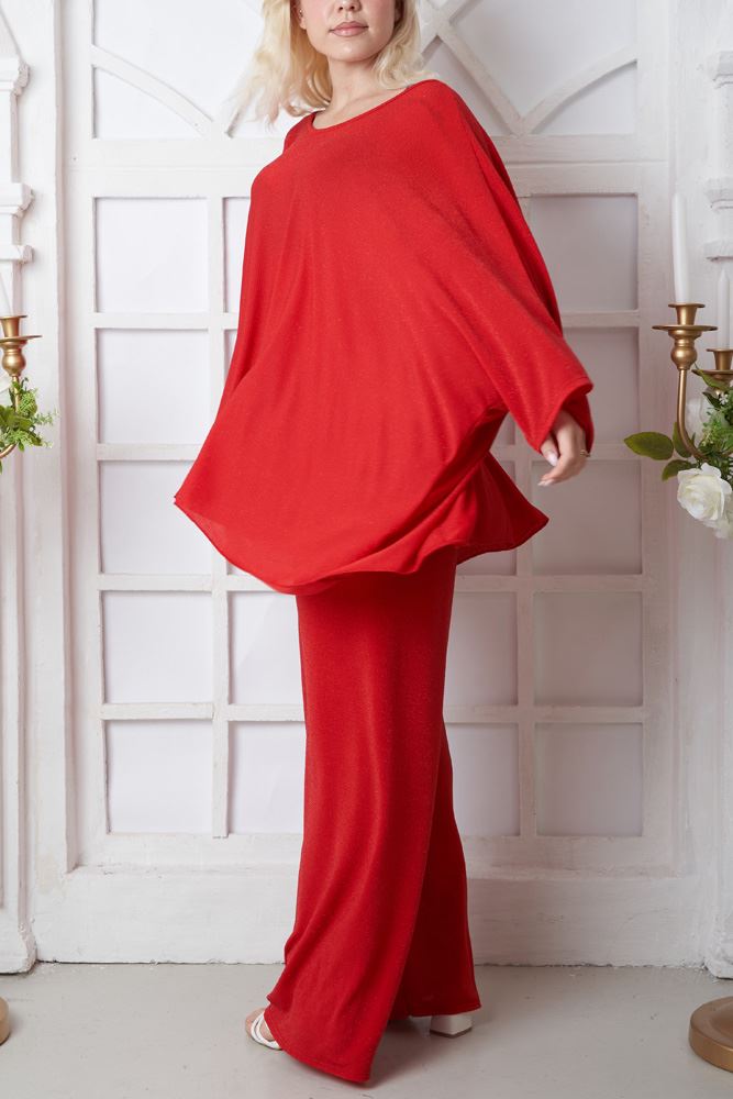 Plain Lurex Pattern Batwing Sleeve Co-Ord