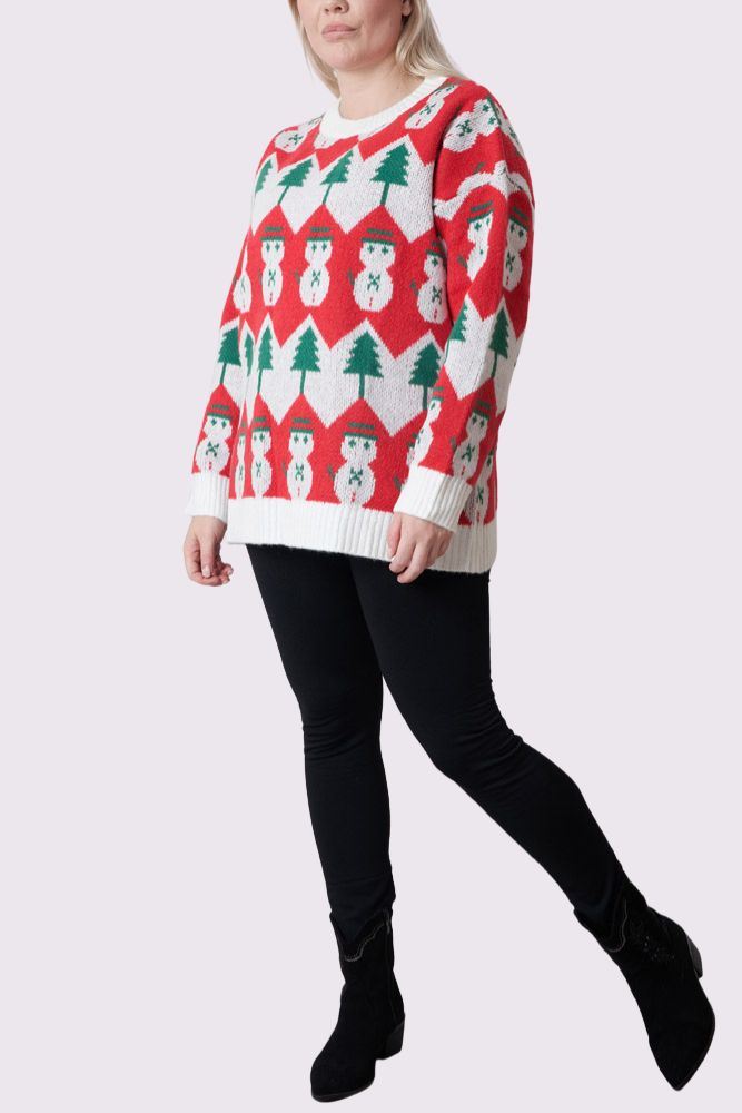 plus size snowman pattern xmas jumper
