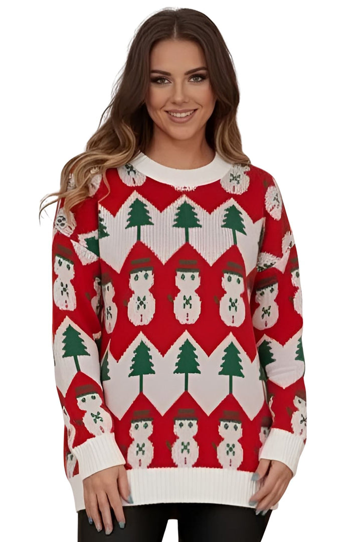 womens snowman print red christmas jumper

