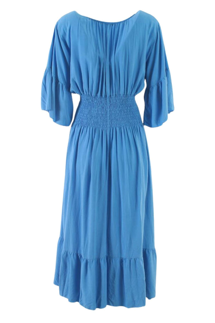 Plain Shirred Waist Flared Sleeves Maxi Dress