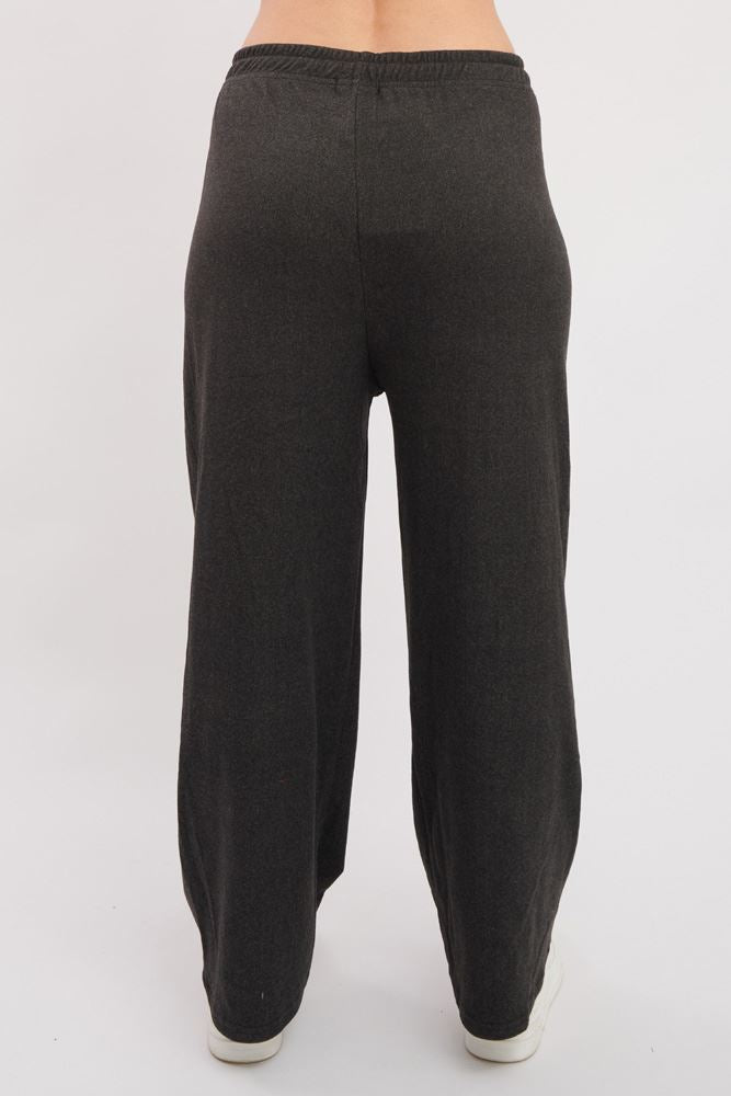 Plain Knit Drawstring Wide Leg Trousers