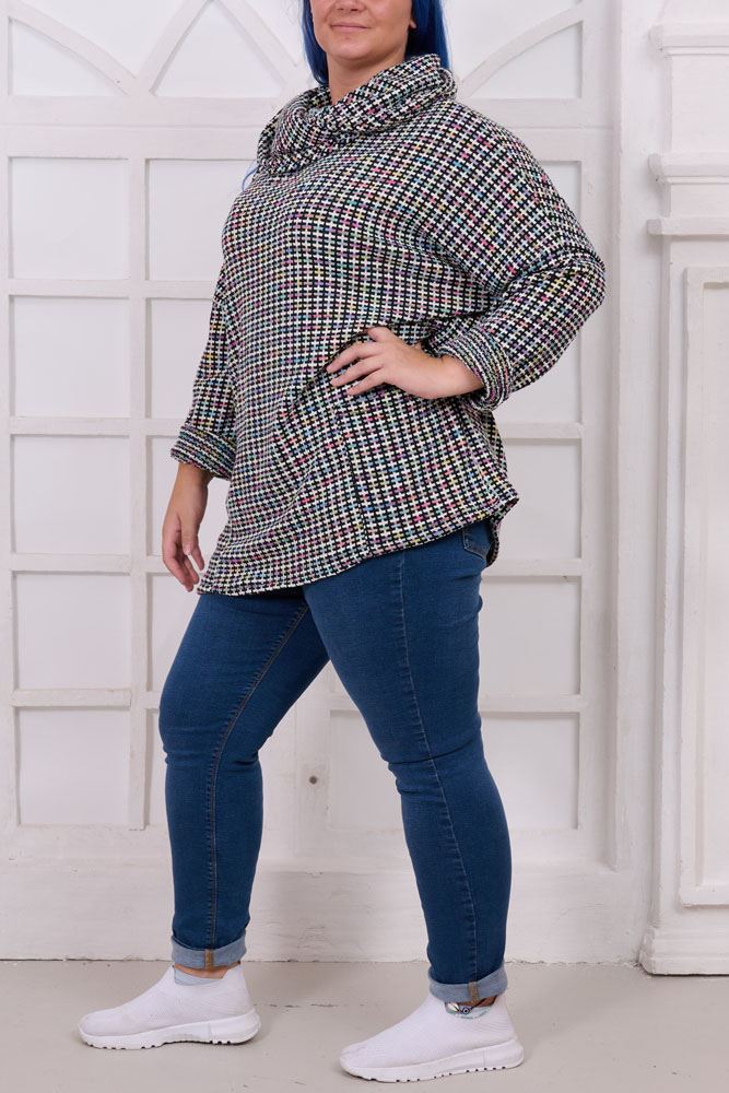 Multi Check Pattern Pocket Acrylic Jumper