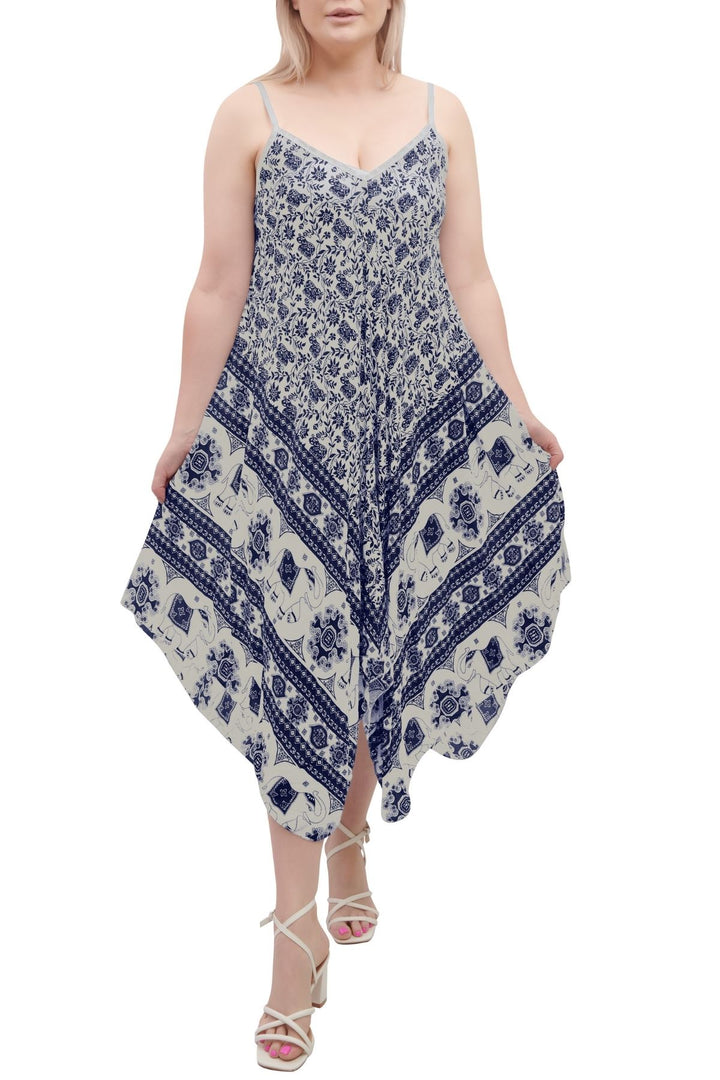 Special Price Italian Elephant Print Sleeveless V Neck Hanky Dress