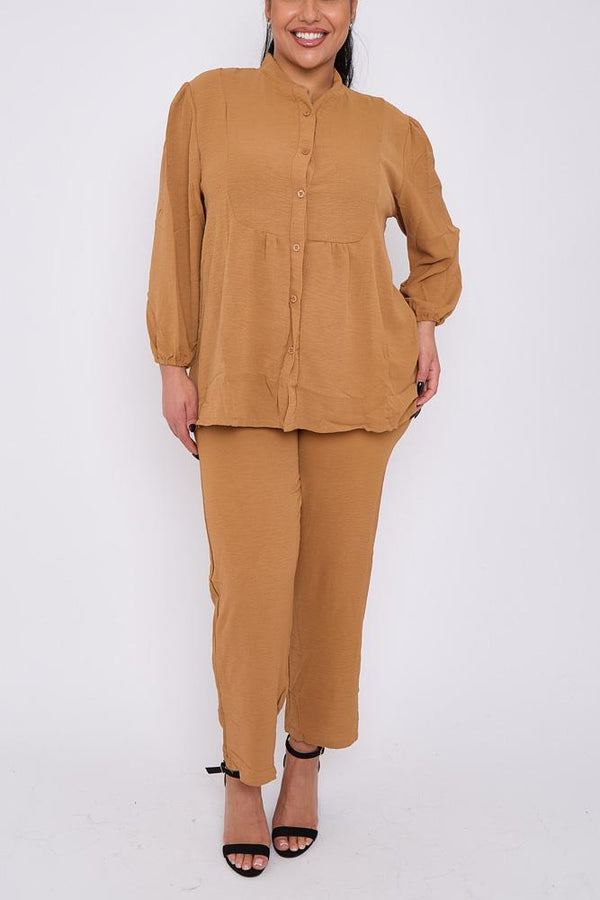 Plain Button Up Elasticated Waist Co-Ord set