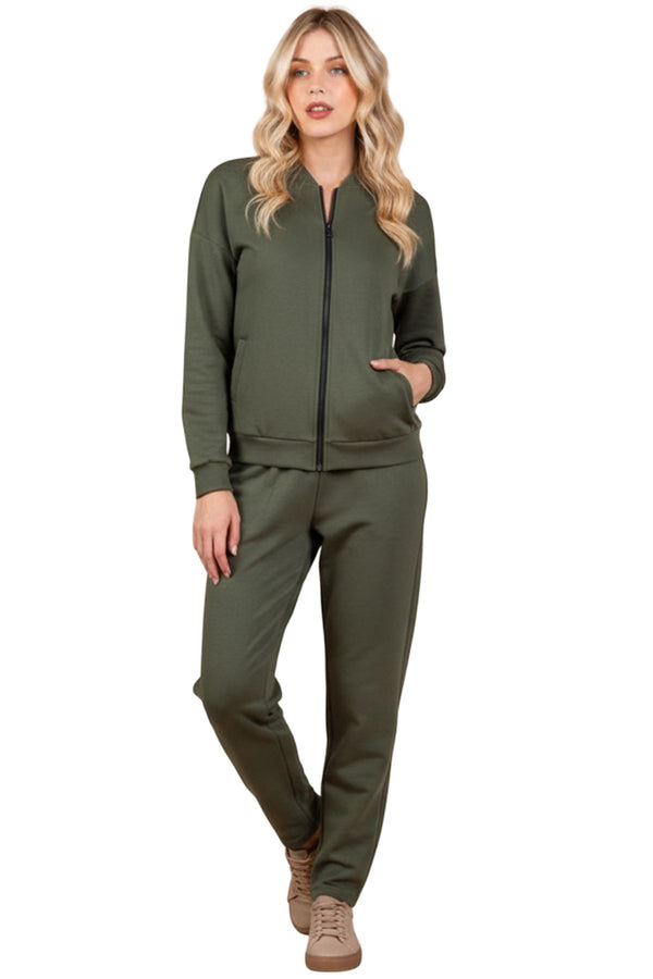 Plain Front Zip Jacket Elasticated Waist Co-Ord