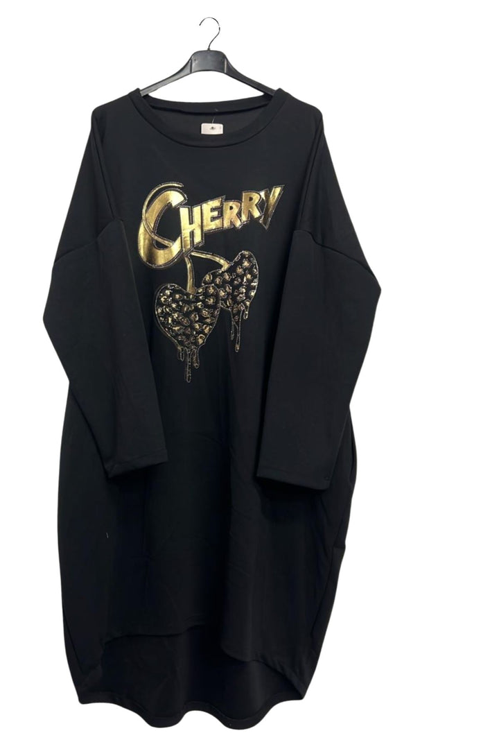 Metallic Cherry Two Heart Pattern High Low Hem Dress

