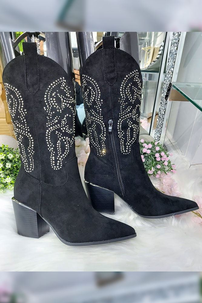 Embroidered Cowgirl Knee High Zip Ankle Boot