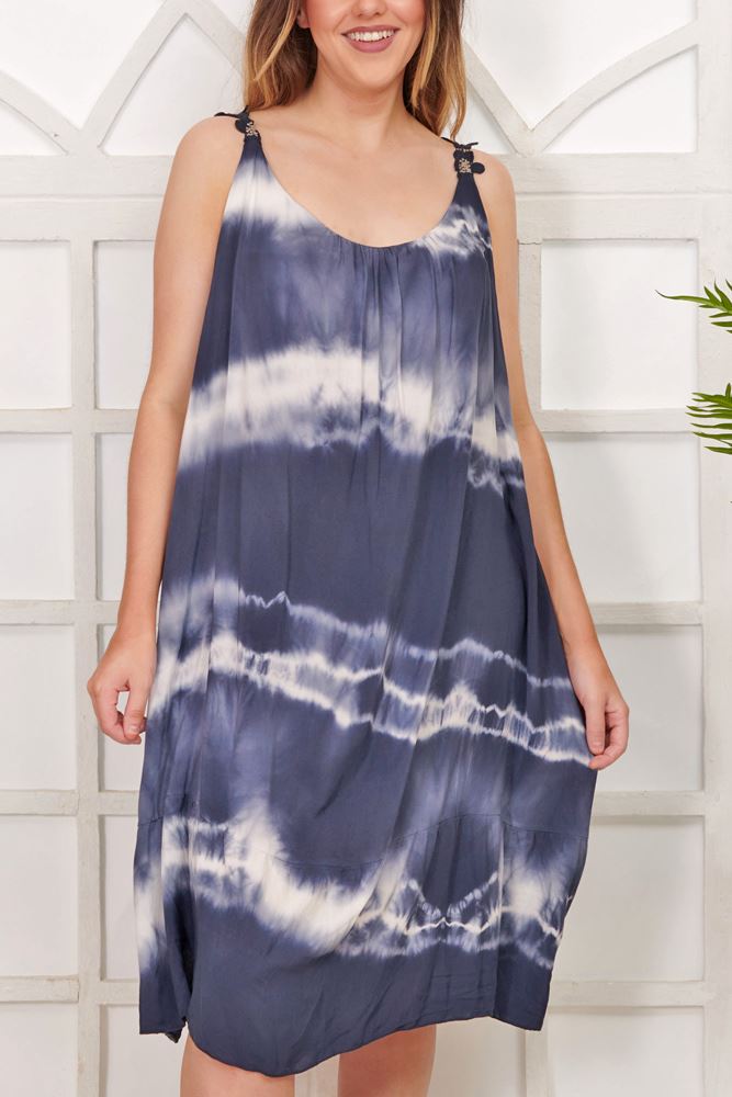 Tie Dye Print Flared Hem Viscose Dress