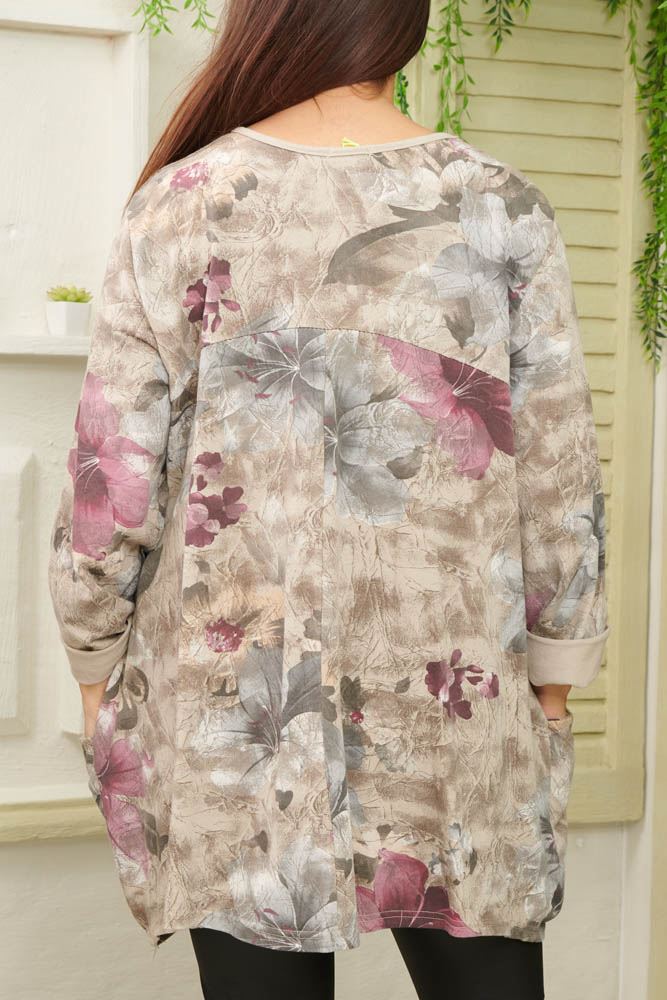 Lily Flower Print Pocket Cotton Top
