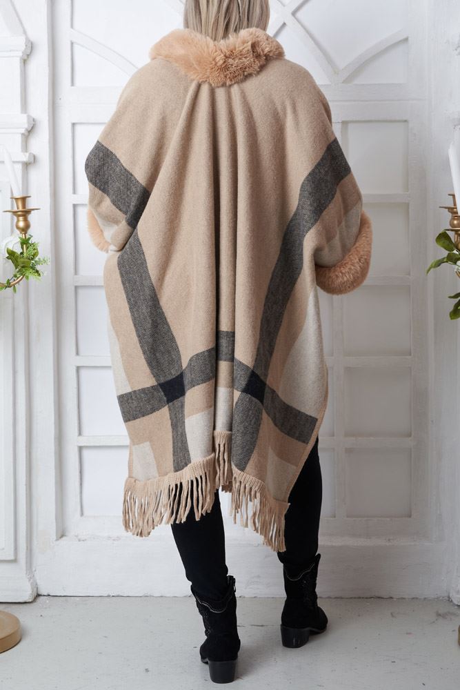 Faux Fur Plaid Poncho
