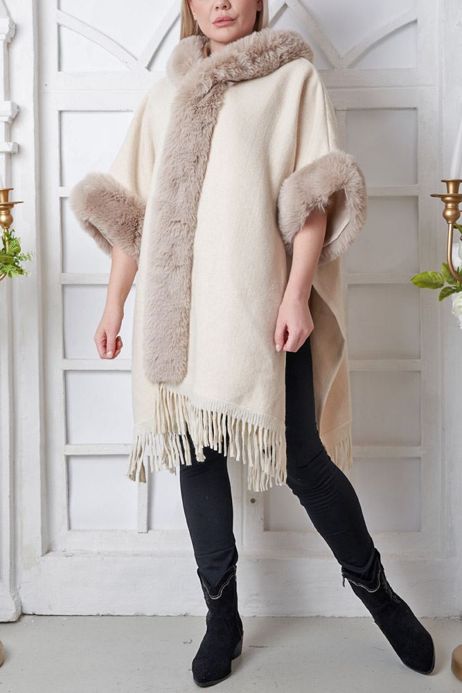 Plain Faux Fur Tassel Hem Cardigan