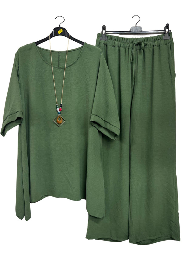 Plain Round Neck Wide Leg Co-Ord Set