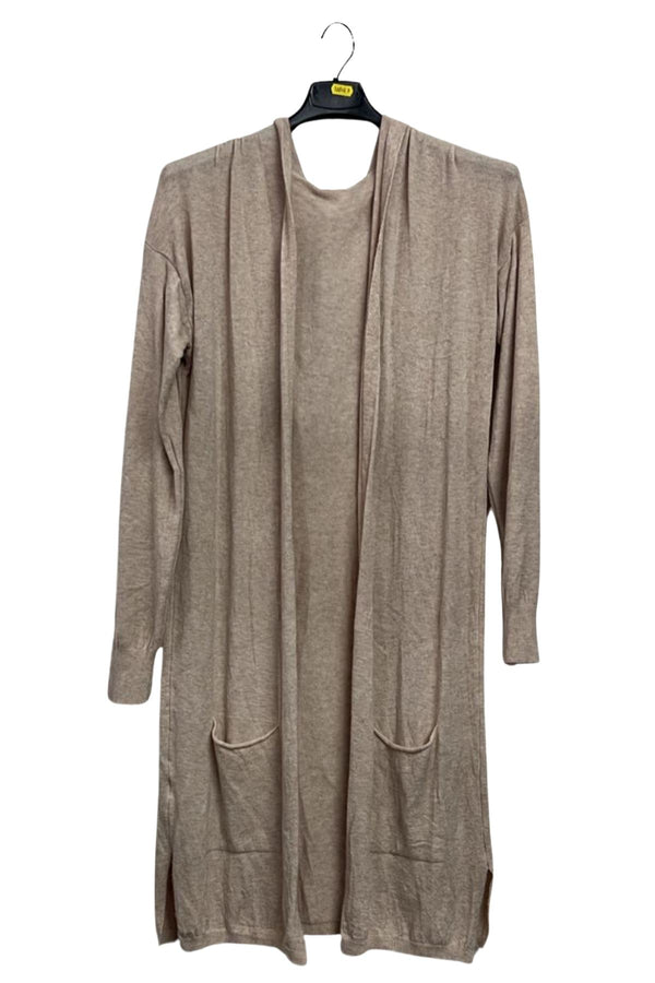 Plain Front Two Pockets Longline Cardigan