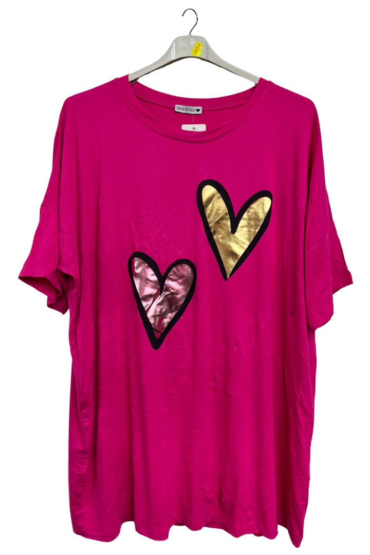 Dual Metallic Foil Hearts Oversized Top
