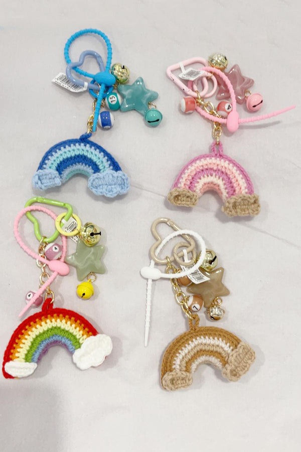 Crochet Rainbow Keychain with Star Charms Keyrings