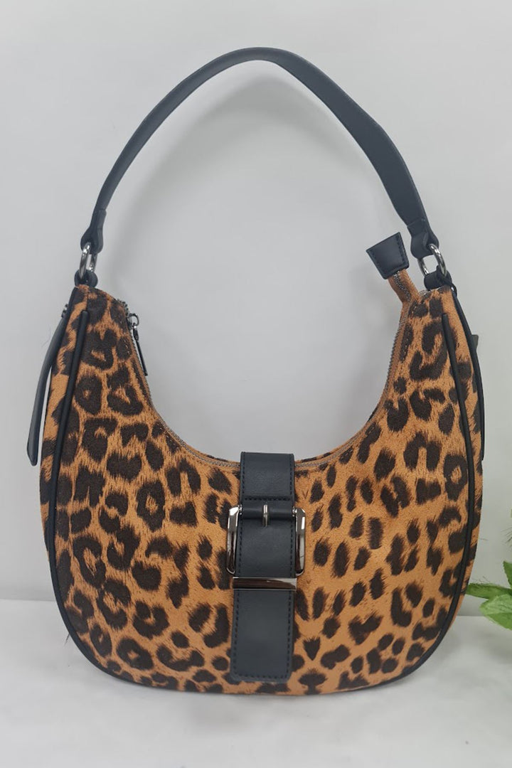 Leopard Print Buckle Detail Shoulder Bag
