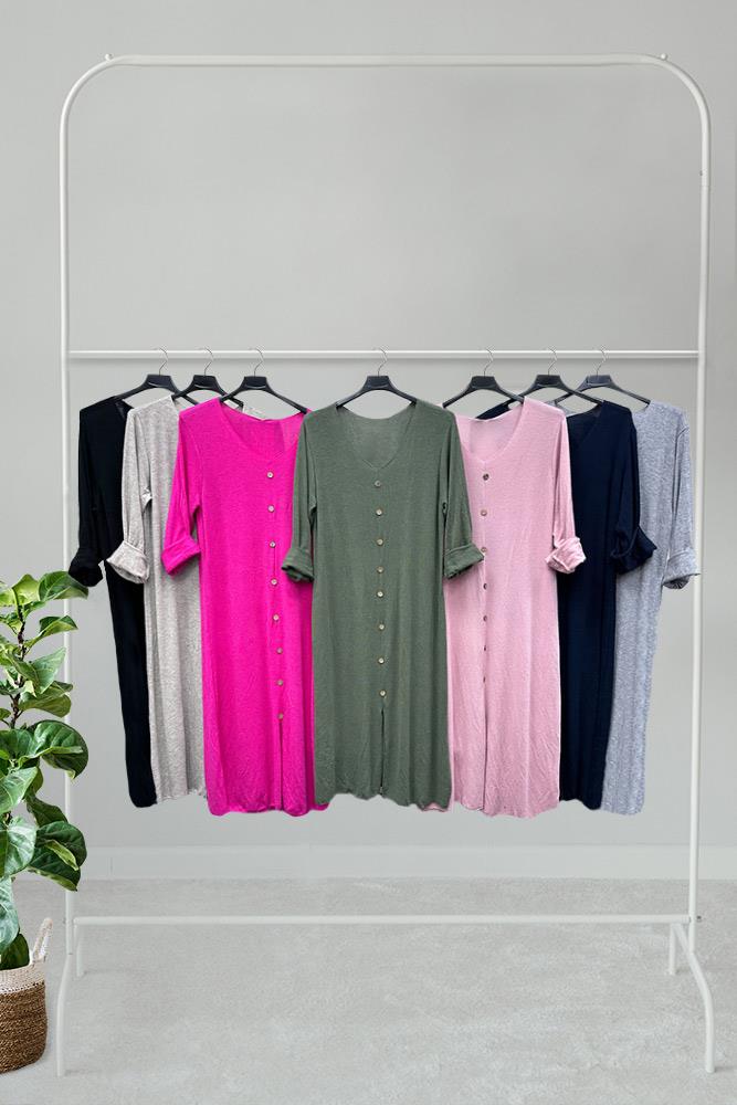 Plain Button Detail Viscose Dress