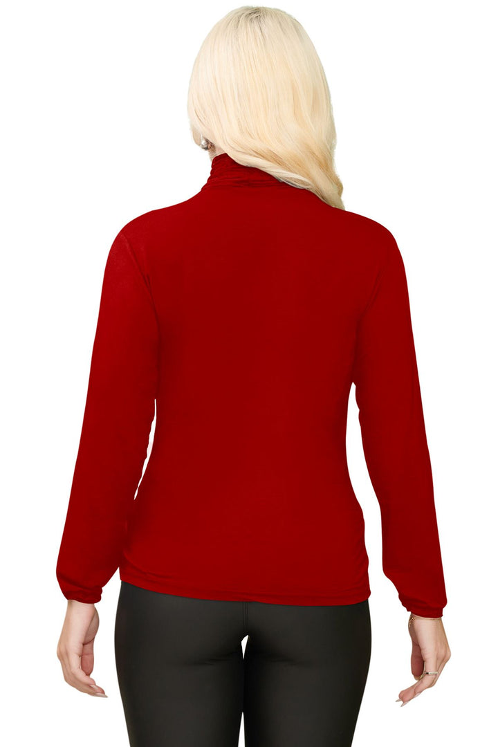 Special Price Plain Ruched Frill Roll Neck Tunic Viscose Top