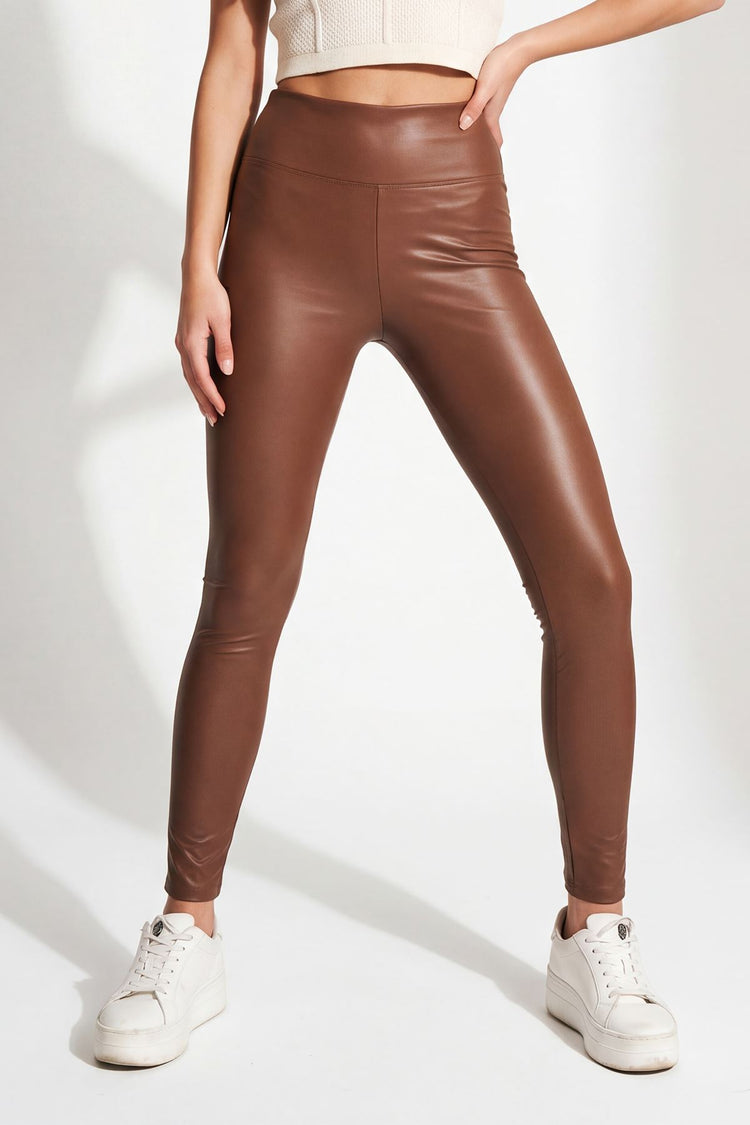 Womens wet look leggings in black