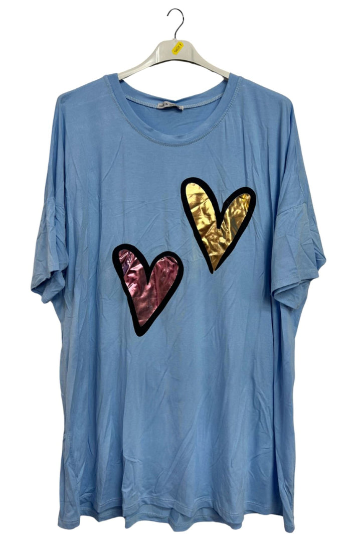 Dual Metallic Foil Hearts Oversized Top