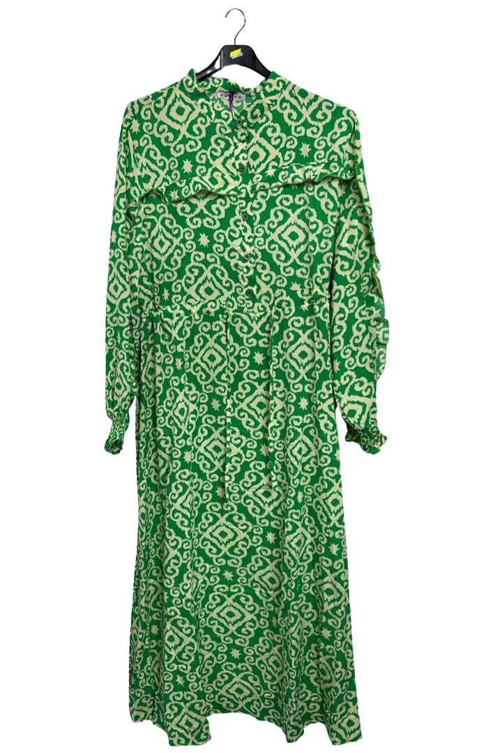Aztec Print Shirred Cuff Drawstring Waist Dress