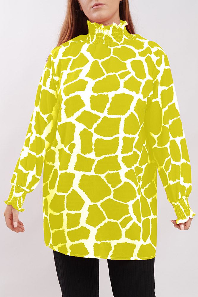Giraffe Print Shirred Cuff Top